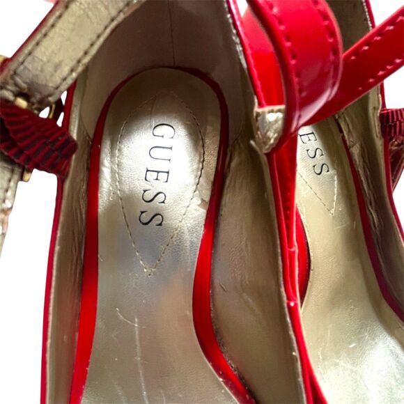 Guess Women's Size 6.5 Red Cork Wedge Open Toe Heels with Buckle Strap READ - Picture 10 of 13